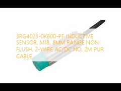 3RG4023-0KB00-PF Sensor INDUCTIVE، M18, 8MM RANGE NON FLUSH، 2-WIRE AC/DC NO، 2M PUR CABLE